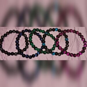 5pc Set Elegant Tiger Eye Multicolor Beaded Bracelet Set